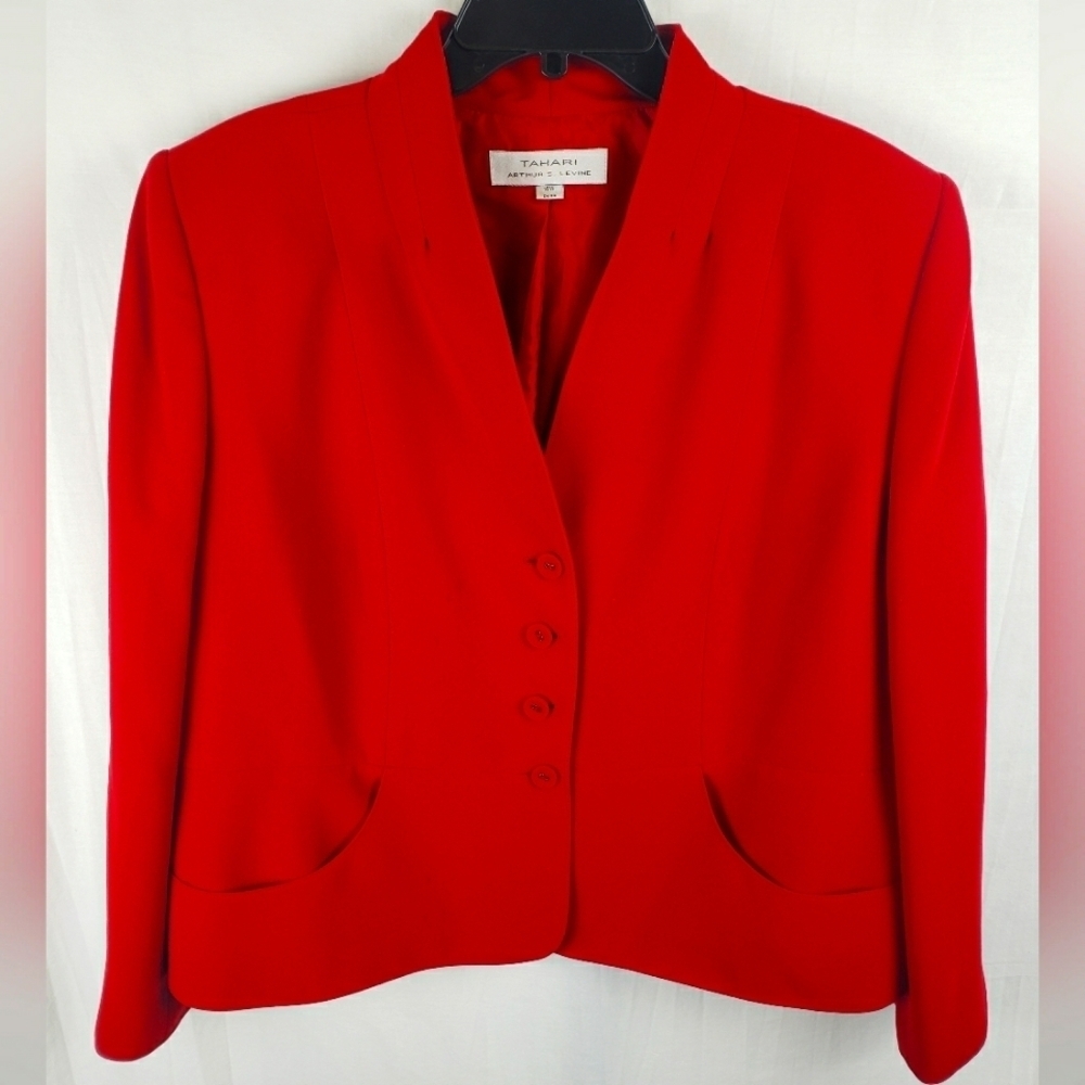 TAHARI Arthur S Levine Red 2 Piece Long Sleeve Skirt Suit Sz 16W